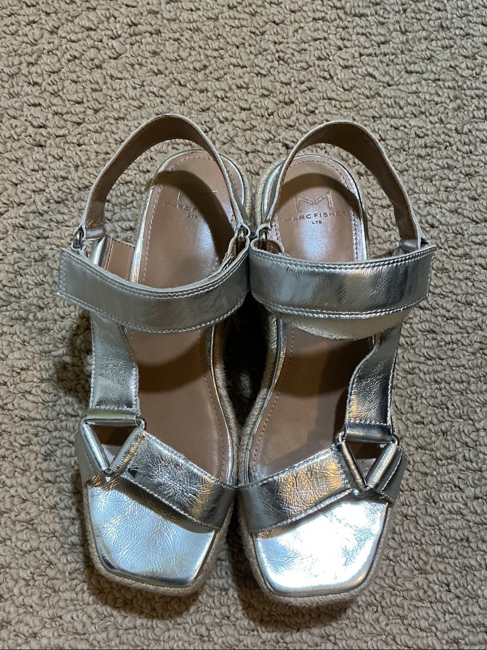 Marc Fisher Silver Leather Slingback Sandals